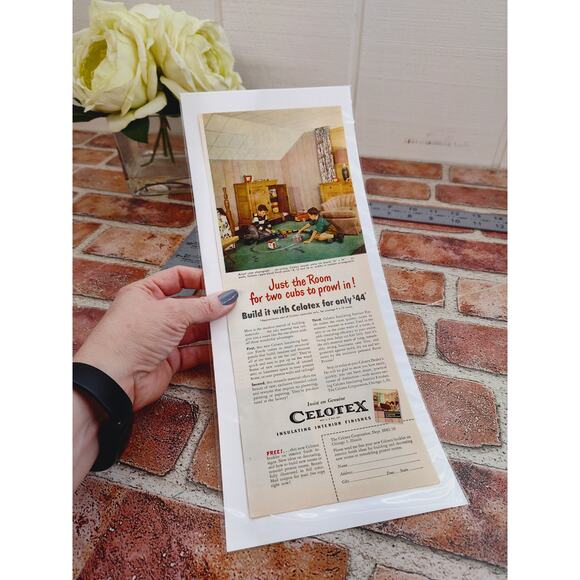 1950 Celotex Boys Playing with Train Set on Remodeled Attic Floor Vtg Print Ad - Picture 3 of 6